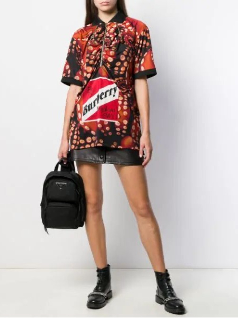 NWT Burberry Octopus Print Polo Shirt Red Longline Tunic Sz M